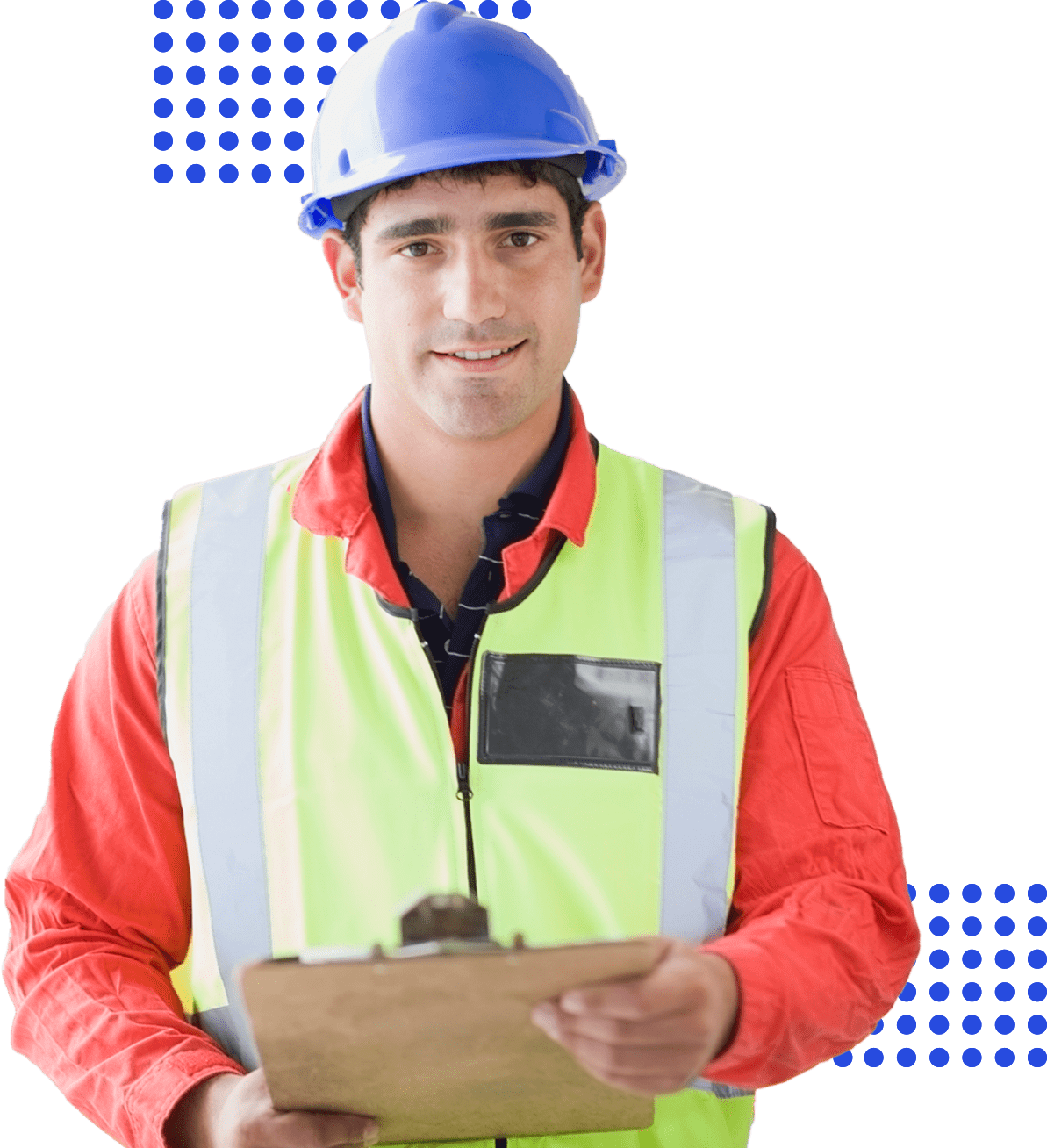 Electrical Engineer wearing blue helmet & holding folder